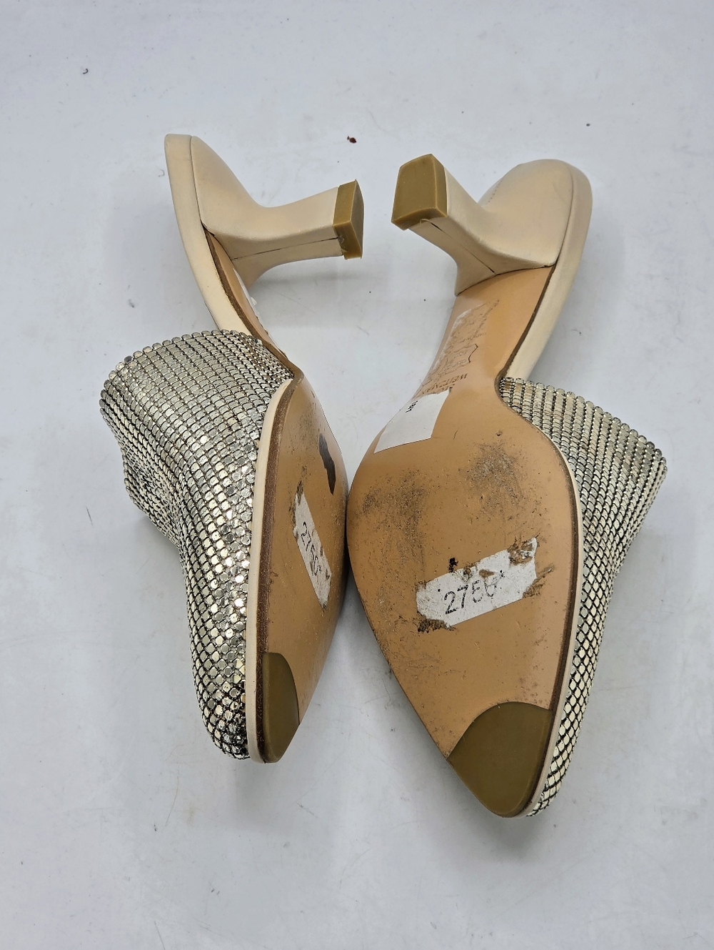 Stuart Weitzman Svelt Pipe "Roman Mail" Metallic Mules Size 6 M - Picture 11 of 16